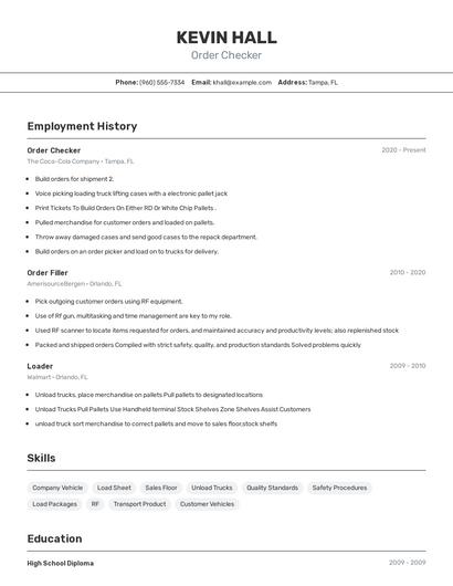 Order Checker Resume