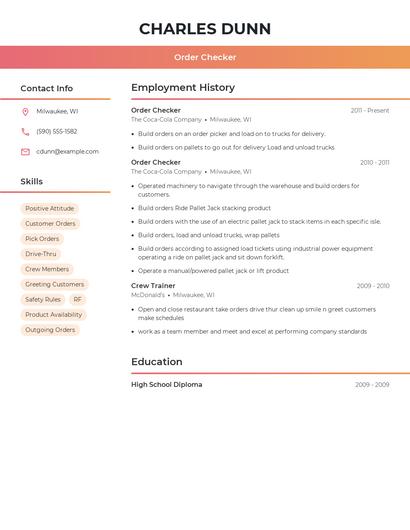 Order Checker Resume