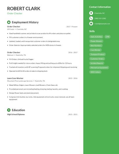 Order Checker Resume