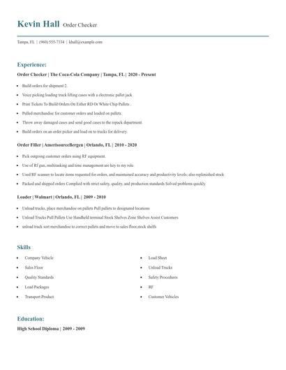 Order Checker Resume