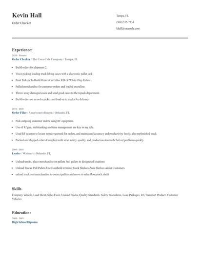 Order Checker Resume