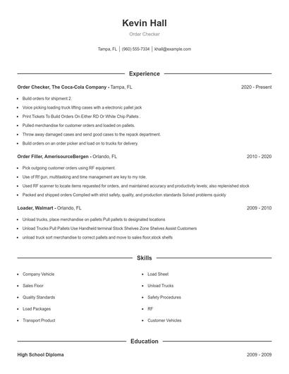 Order Checker Resume