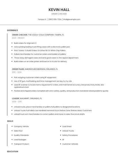 Order Checker Resume