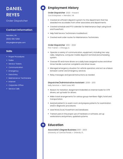 Order Dispatcher Resume