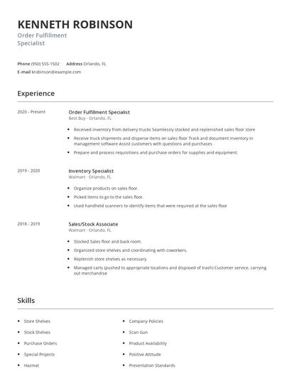 Order Fulfillment Specialist Resume