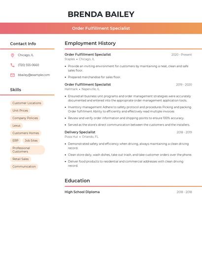 Order Fulfillment Specialist Resume