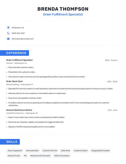 Order Fulfillment Specialist Resume