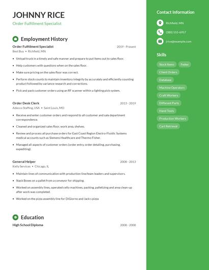 Order Fulfillment Specialist Resume