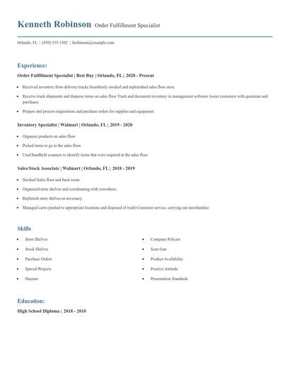 Order Fulfillment Specialist Resume