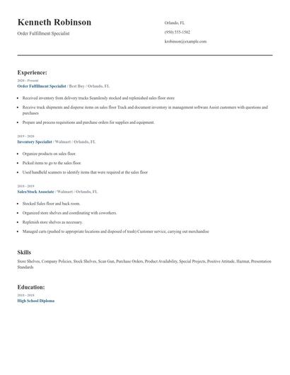 Order Fulfillment Specialist Resume