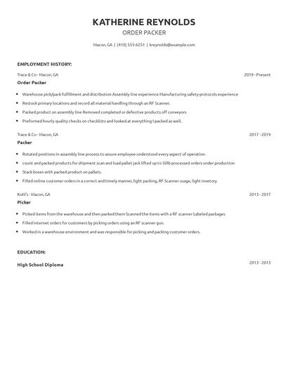 Order Packer Resume