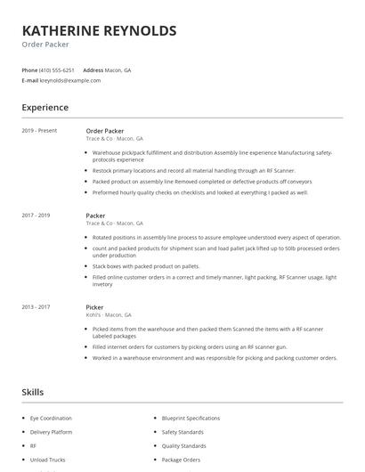 Order Packer Resume