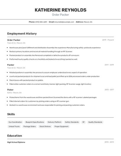 Order Packer Resume