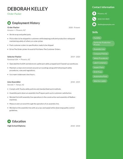 Order Packer Resume