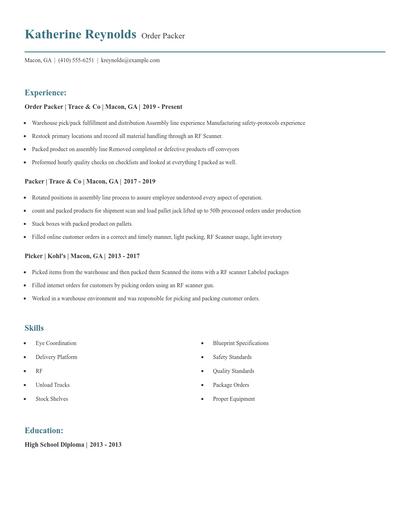 Order Packer Resume
