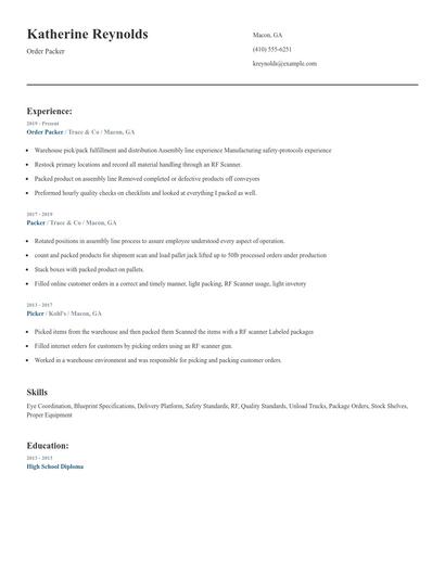 Order Packer Resume