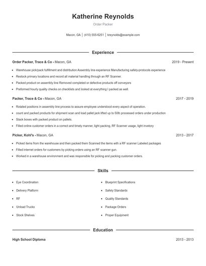 Order Packer Resume
