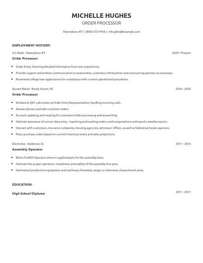 Order Processor Resume
