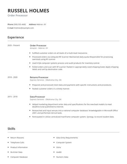 Order Processor Resume