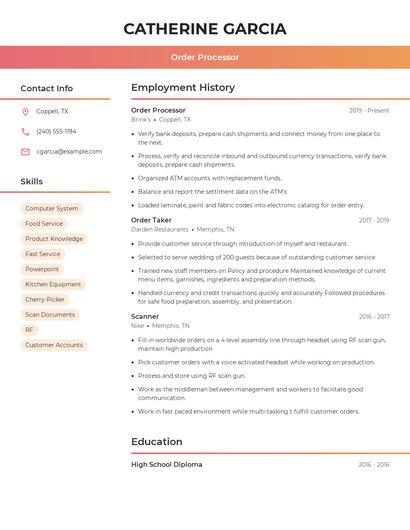 Order Processor Resume
