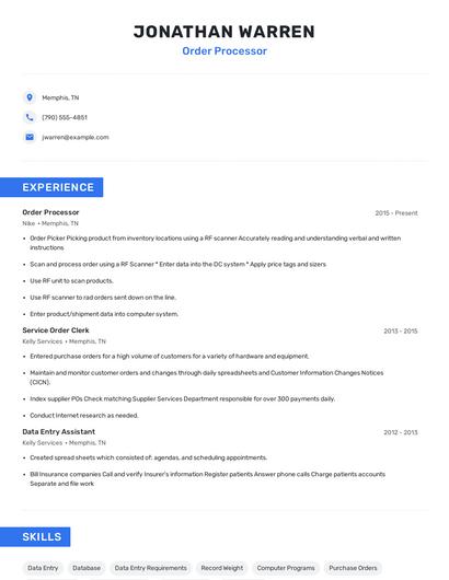 Order Processor Resume