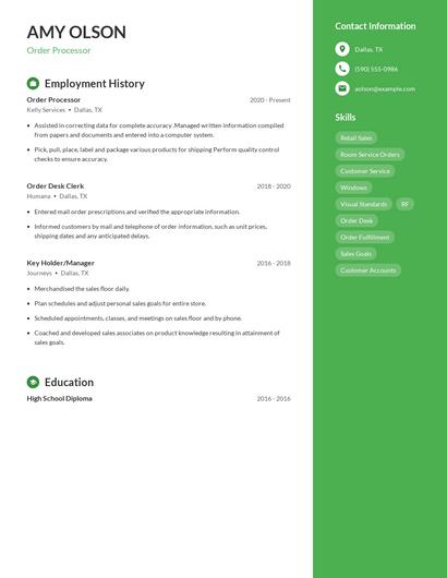 Order Processor Resume