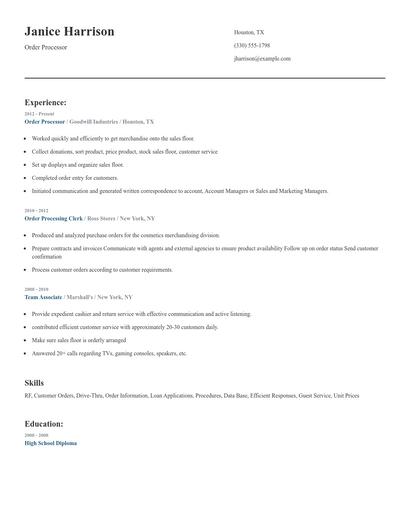 Order Processor Resume