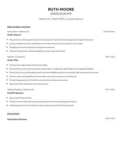 Order Selector Resume