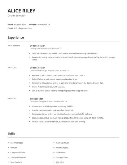Order Selector Resume