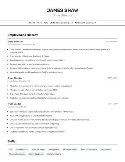 Order Selector Resume