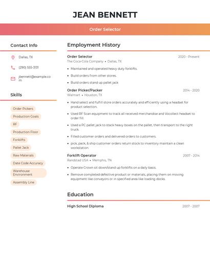 Order Selector Resume