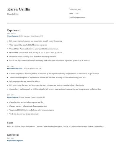 Order Selector Resume