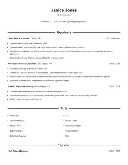Order Selector Resume