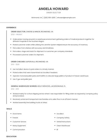 Order Selector Resume