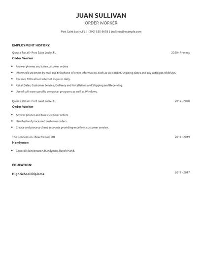Order Worker Resume