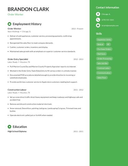 Order Worker Resume