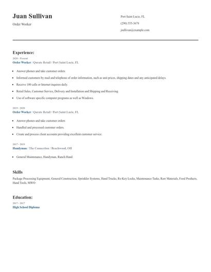 Order Worker Resume