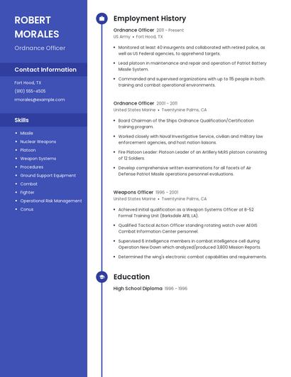 Ordnance Officer Resume