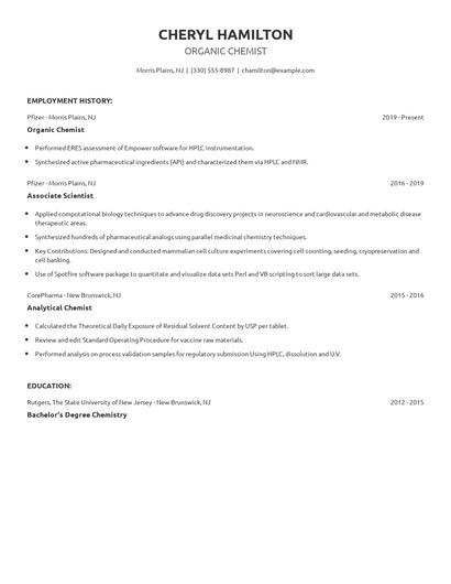 Organic Chemist Resume
