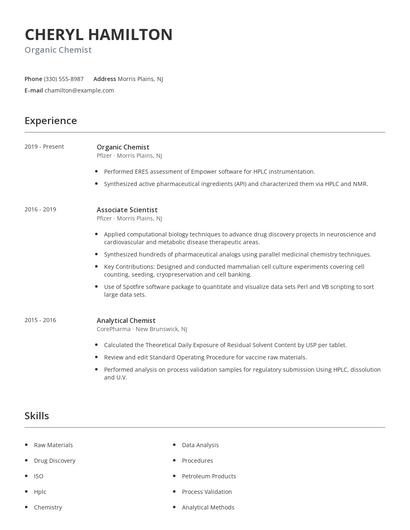 Organic Chemist Resume