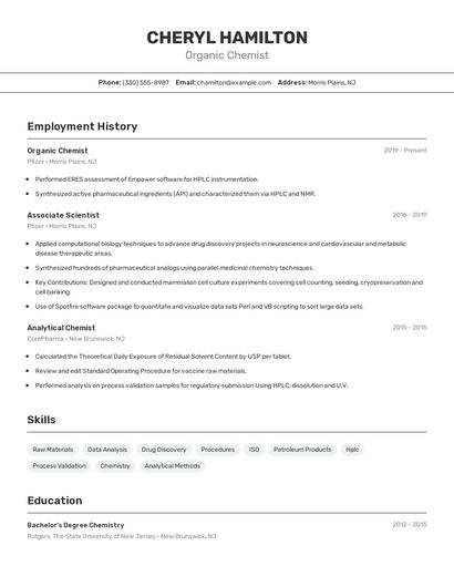 Organic Chemist Resume