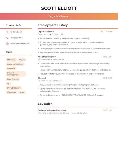 Organic Chemist Resume