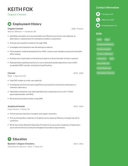 Organic Chemist Resume