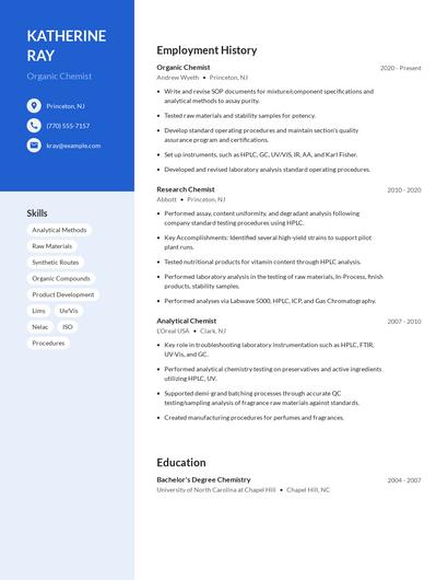 Organic Chemist Resume