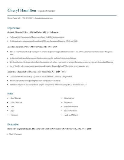 Organic Chemist Resume