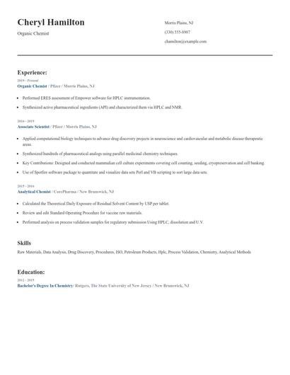 Organic Chemist Resume