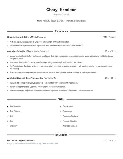 Organic Chemist Resume