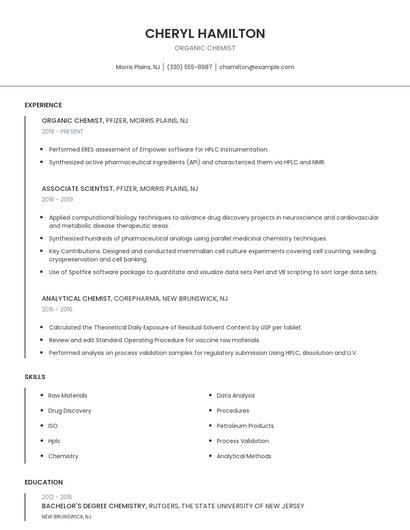 Organic Chemist Resume