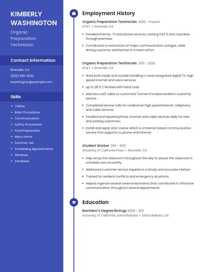 Organic Preparation Technician Resume
