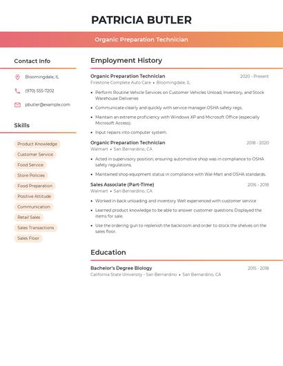 Organic Preparation Technician Resume